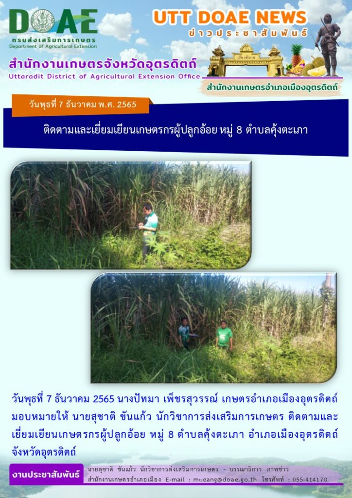 ติดตามและเยี่ยมเยียนเกษตรกรผู้ปลูกอ้อย หมู่ 8 ตำบลคุ้งตะเภา