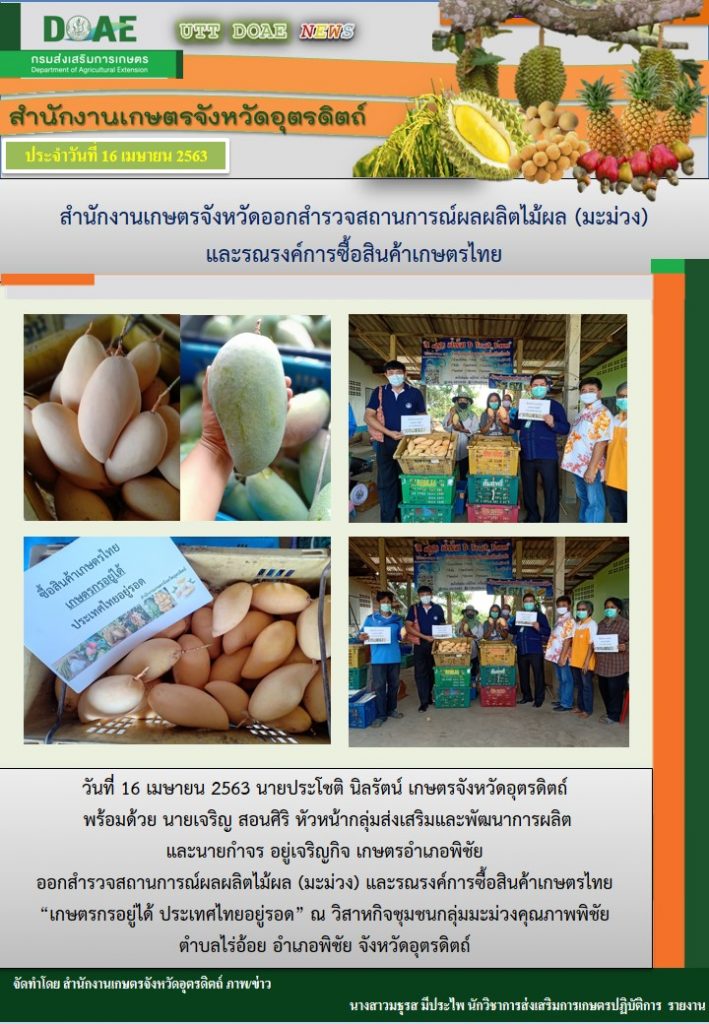 สรุปข่าวสำนักงานเกษตรจังหวัดอุตรดิตถ์ วันพฤหัสบดีที่ 16 เมษายน พ.ศ. 2563