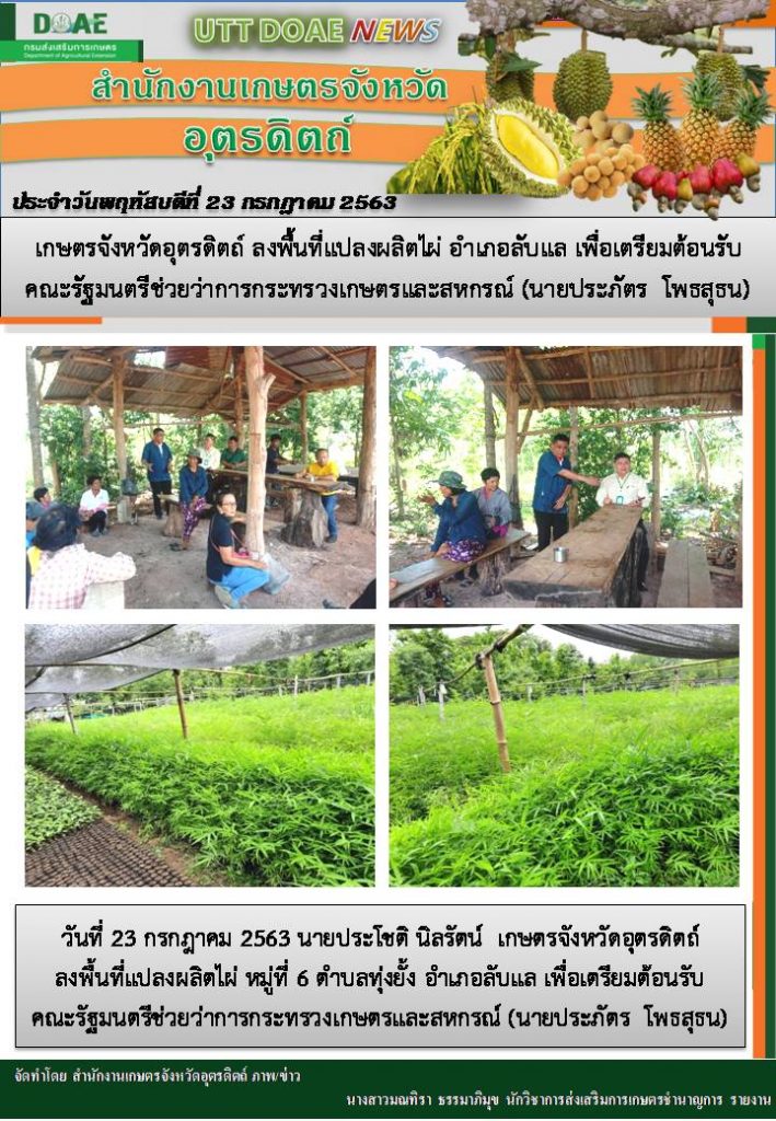 สรุปข่าวสำนักงานเกษตรจังหวัดอุตรดิตถ์ วันพฤหัสบดีที่ 23 กรกฎาคม พ.ศ. 2563