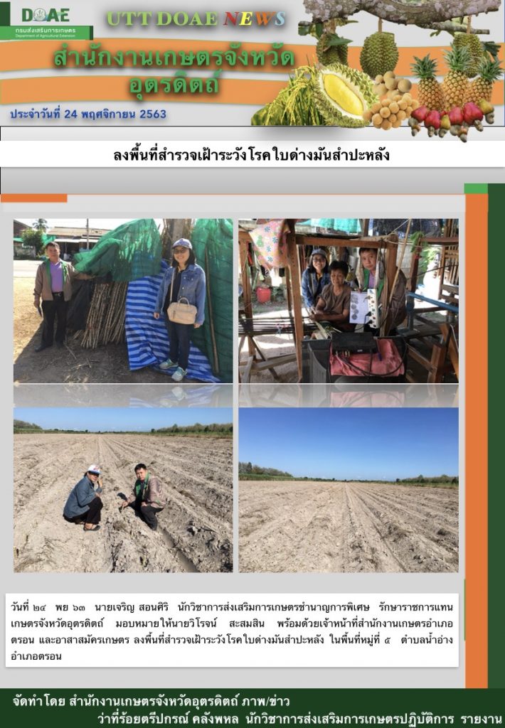 สรุปข่าวสำนักงานเกษตรจังหวัดอุตรดิตถ์ วันอังคารที่ 24 พฤศจิกายน พ.ศ. 2563