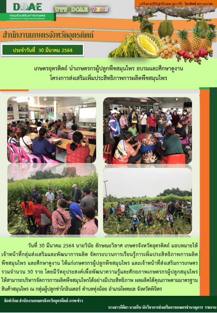สรุปข่าวสำนักงานเกษตรจังหวัดอุตรดิตถ์ วันอังคารที่ 30 มีนาคม พ.ศ. 2564