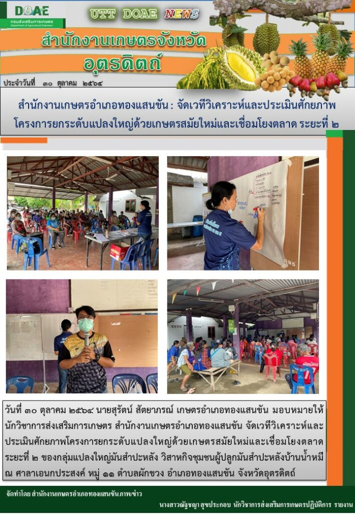 สรุปข่าวสำนักงานเกษตรจังหวัดอุตรดิตถ์ วันเสาร์ที่ 30 ตุลาคม พ.ศ. 2564